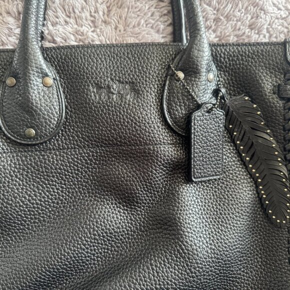Coach Tatum Tall Tote - Black Pebble Leather - Whiplash Detail & Feather Charm - Picture 8 of 8